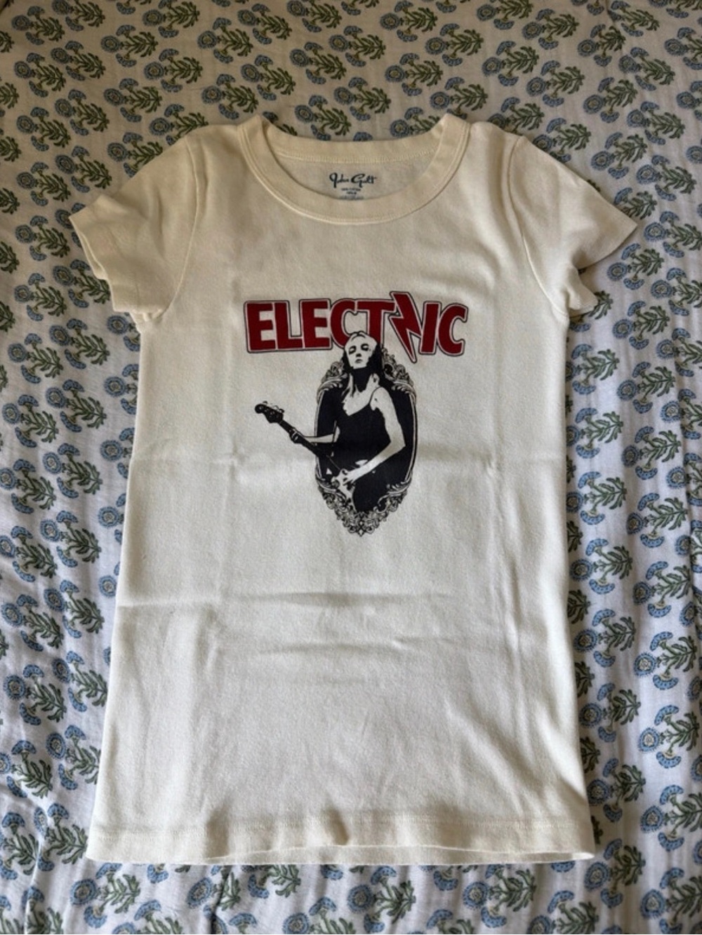 Brandy Melville Electric Graphic Tee - Cream with Red & Black Design